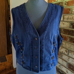 Crazy Horse Denim Vest with Leather Lacing